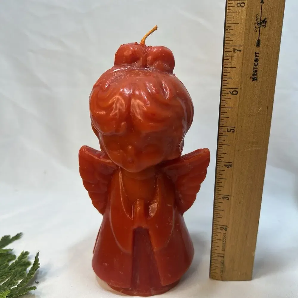 Vintage Chior Angel Red Orange Christmas Wax Candle Mid Century Figurine 7”